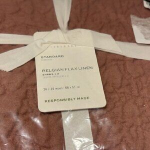 NEW S2 Pottery Barn Belgian Flax Linen Floral Stitch Shams Rosewood Standard